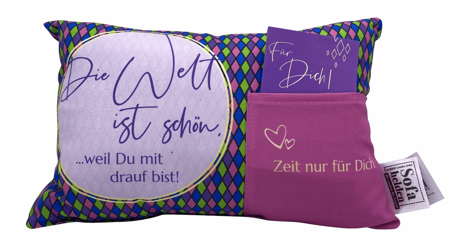 Hergo Geschenk-Kissen Mit Tasche 30x20cm - 1918 Die Welt Ist Schön