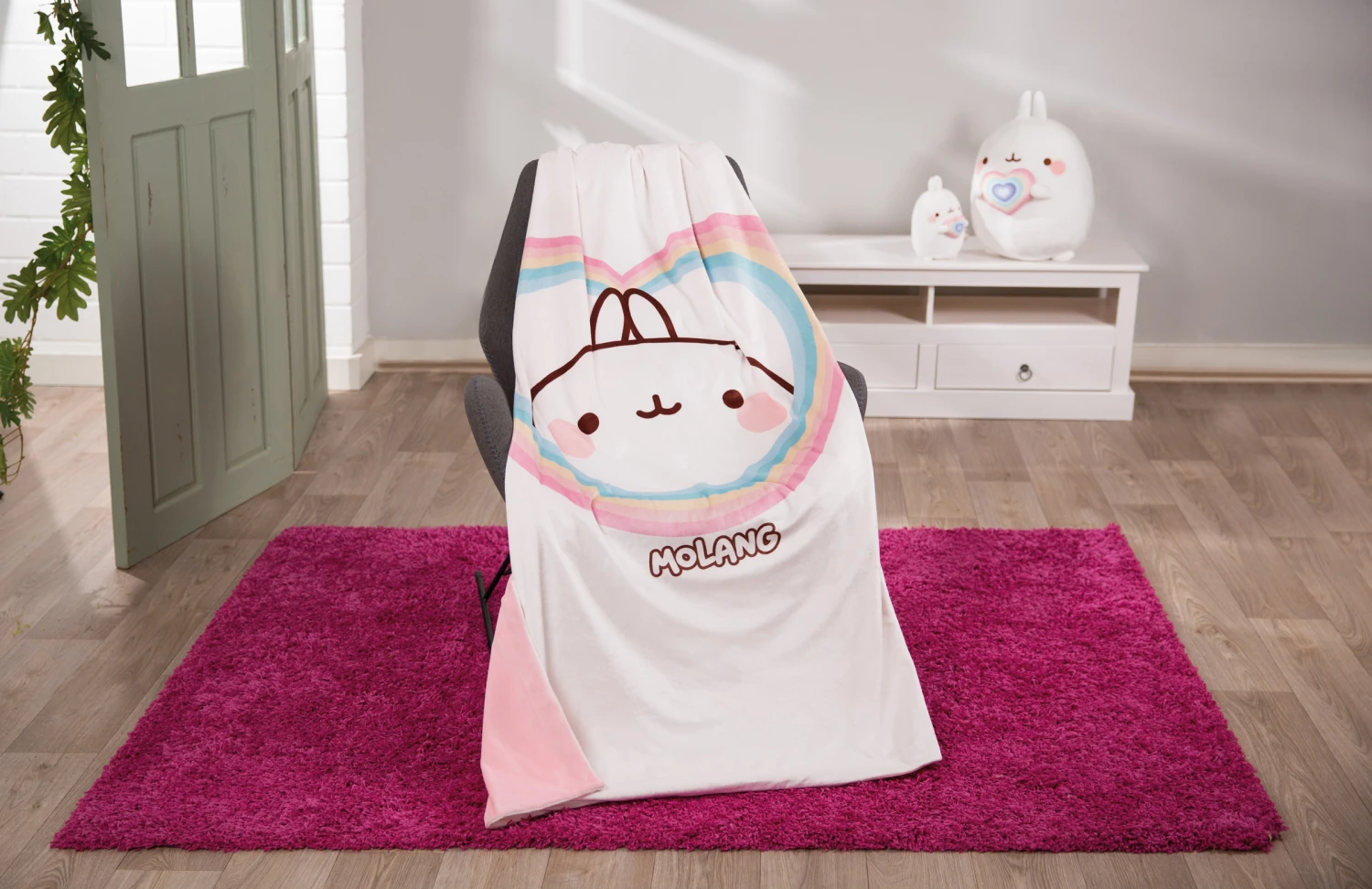 Nici 48229 Kuscheldecke Molang Mit Regenbogenherz 140x175cm Plüsch Kawaii – Bild 3