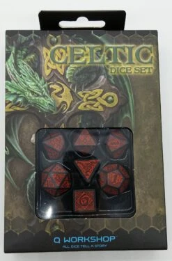 Celtic Dice Set Würfelset Rollenspielwürfel Schwarz & Rot (7 Stück)