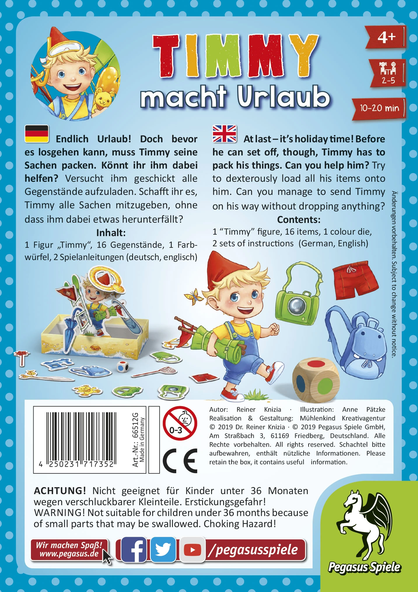 Timmy Macht Urlaub Kinderspiel Geschicklichkeit Reisespiel Pegasus Spiele 66512G – Bild 2